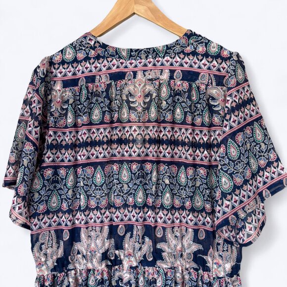 Eliza J Boho Maxi Cover-Up Dress with Paisley Print Size 14 Sheer Casual Beach - Picture 15 of 16